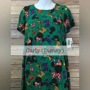NWT Lularoe Carly dress S Disney Minnie Mouse green 80s dance party fun NEW LLR